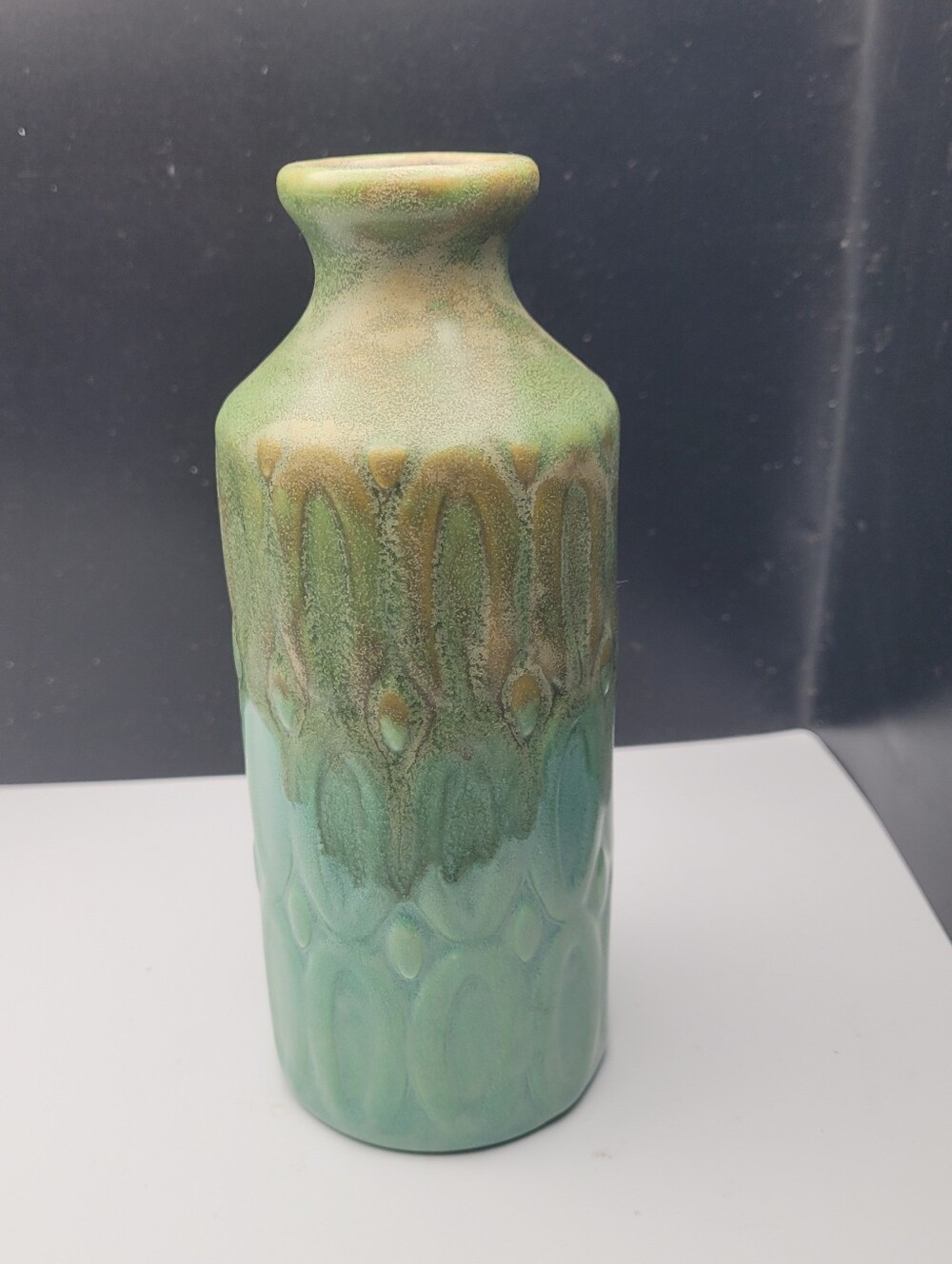 Art Pottery Vase Studio Hand Crafted Signed Green, Blue & Yellow